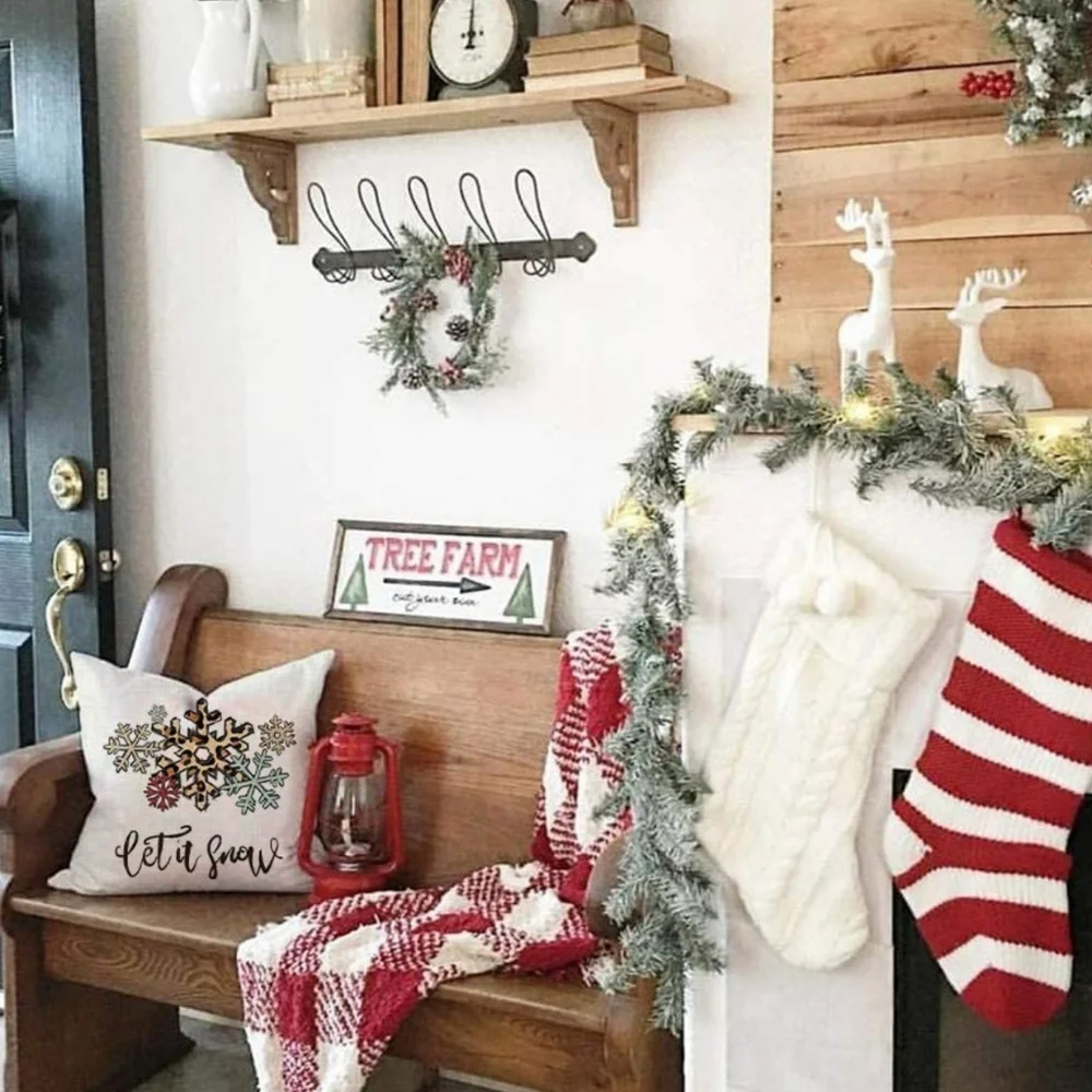 Christmas Pillow Cover 18x18 Let It Snow | Linen Look Snowflake Print | Holiday